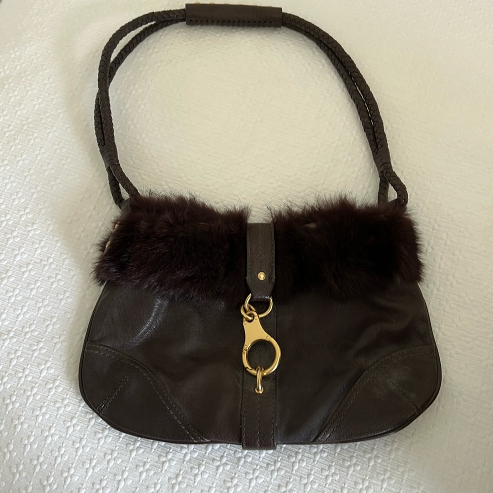 Sigrid Olsen brown leather and fur shoulder bag